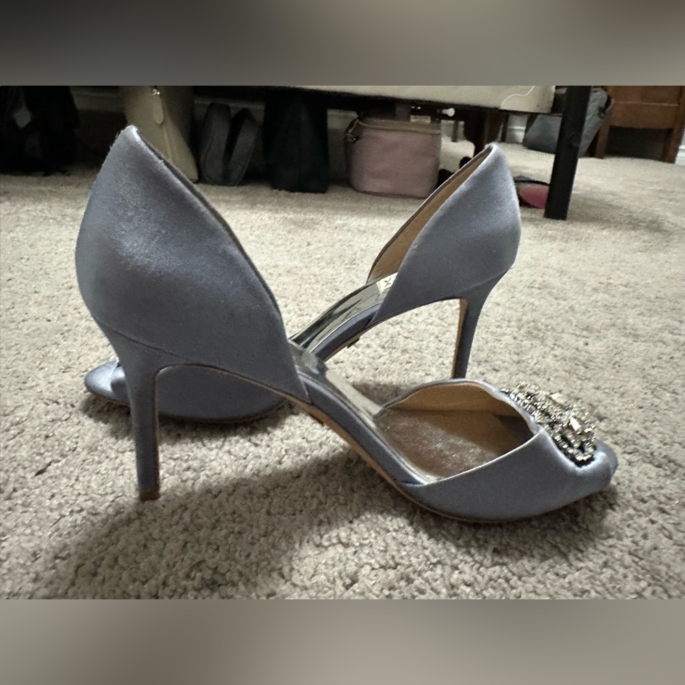 Badgley Mischka Satin Heels with Jewel Accent